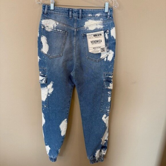 SER.O.YA Veronica Jogger Jeans in Olympic Bleach Drop Crotch Cargo Size 26 NWT - Picture 3 of 15